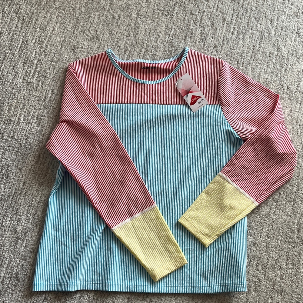 Lands' End Red and Blue Striped Rash guard